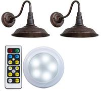 WaiMin Aplique de pared con 2 pilas con mando a distancia, sin cables, retro, industrial, negro, decoración de pared para interiores, escaleras, lavandería, fácil de instalar, atenuador, sin