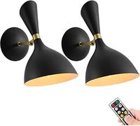 WaiMin - Aplique de pared funciona con pilas con control remoto, paquete de 2 - Lámpara de pared ajustable inalámbrica, fácil de instalar para comedor, sala de estar, dormitorio y estudio