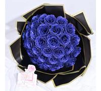 Waipfaru Ramo de Rosas con Purpurina, Ramo de Flores Falsas con Purpurina, Ramo de Rosas Azules Artificiales Brillantes eternas para Regalos del día de la Madre, Aniversario, Compromiso, Boda, 24