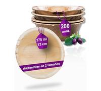 Waipur 200 Cuencos Desechables de Hoja de Palma Ecológicos -13 cm/ 275 ml - Vajilla Orgánica Elegante - Estable, Natural y Biodegradable - Boles para Fiestas, Barbacoas y Picnic
