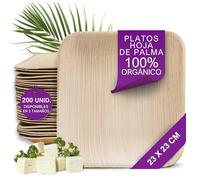 Waipur 200 Platos Desechables de Hoja de Palma Ecológicos - Cuadrado 23x23 cm - Vajilla Orgánica - Estable, Natural y Biodegradable - Elegantes para Fiestas - similar al Bambu