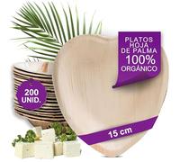 Waipur 200 Platos Desechables de Hoja de Palma Orgánicos - Corazón 15 cm - Vajilla Ecológica Elegante - Estable, Natural y Compostable - Menaje de Fiesta - Estilo Madera - similar al Bambu