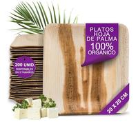 Waipur 200 Platos Desechables de Hoja de Palma Orgánicos - Cuadrado 20x20 cm - Vajilla Ecológica Elegante - Estable, Natural y Compostable - Menaje para Fiestas, Barbacoas y Picnic