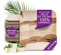 Waipur 200 Platos Desechables de Hoja de Palma Orgánicos - Cuadrado 25x25 cm - Vajilla Ecológica Elegante - Estable, Natural y Biodegradable - Bandejas de Fiesta - Estilo Madera