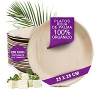 Waipur 200 Platos Desechables de Hoja de Palma Orgánicos - Redondo Ø 25 cm - Vajilla Ecológica Elegante - Estable, Reciclable, Natural y Biodegradable - como Menaje de Papel