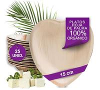 Waipur 25 Platos Desechables de Hoja de Palma Ecológicos - Corazón 15 cm - Vajilla Orgánica - Estable, Natural y Biodegradable - Elegantes para Fiestas - como Menaje de Bambu