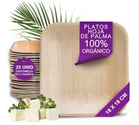 Waipur 25 Platos Desechables de Hoja de Palma Ecológicos - Cuadrado 18x18 cm - Vajilla Orgánica - Estables, Elegantes, Biodegradable - Menaje Descartable - similar al Bambu