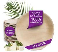 Waipur 25 Platos Desechables de Hoja de Palma Ecológicos - Redondo Ø 20 cm - Vajilla Orgánica - Estable, Natural y Biodegradable - Elegantes para Fiestas - como Menaje de Bambu