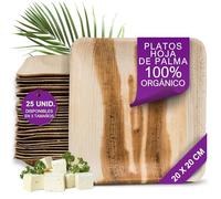 Waipur 25 Platos Desechables de Hoja de Palma Orgánicos - Cuadrado 20x20 cm - Vajilla Ecológica Elegante - Estable, Natural y Biodegradable - Menaje para Fiesta - Estilo Madera