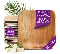 Waipur 25 Platos Desechables de Hoja de Palma Orgánicos - Cuadrado Pequeño, 15x15 cm - Vajilla Ecológica Elegante - Estable, Natural y Compostable - Menaje para Fiestas o Cocktail
