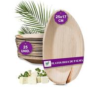 Waipur 25 Platos Desechables de Hoja de Palma Orgánicos - Ovalado 25 cm - Vajilla Ecológica - Estable, Natural y Biodegradable - Elegantes para Fiestas - como Menaje de Bambu