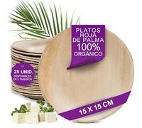 Waipur 25 Platos Desechables de Hoja de Palma Orgánicos - Redondo Ø 15 cm - Vajilla Ecológica Elegante - Estable, Natural y Compostable - Menaje para Fiestas o Cocktail