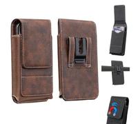 Waist BeltCell Phone Pouch Multi Pocket Leather Holster with Card Holder, Textured PU Surface, Flip Cover, Elastic Sides, ID and Cash Storage for Work, Travel or Driving (Brown,6.3)