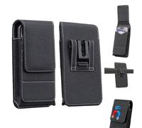 Waist BeltCell Phone Pouch Multi Pocket Leather Holster with Card Holder, Textured PU Surface, Flip Cover, Elastic Sides, ID and Cash Storage for Work, Travel or Driving (Black,5.5)