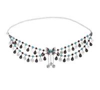 Waist Chain Vintage Metal Butterfly Belly Dance Belt Chains for Women Rhinestone Coin Taasel Dress Waist Chain Woman(B)