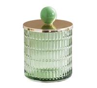 WAIT FLY Dispensador de hisopos de algodón de vidrio en relieve con tapa, soporte para puntas de baño, organizador de tocador de baño, color verde