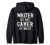 Waiter by Day Gamer by Night Restaurant Server Hotel Waiters Sudadera con Capucha