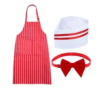 Waiter Costume - Hot Dog Vendor Costume | 1950s Waiter Costumes Kit | AdjustableRed White Striped Carnival Apron With Hat And Red Bow Ties | Adjustable Waiters Attire For Birthday Party Role Play