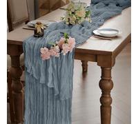 WAITER TREE Camino de Mesa de estopilla de Gasa, Largo, Bohemio, Camino de Mesa Largo y Bohemio, para bebé, Baxi, Ducha, Boda, cumpleaños, Fiesta de decoración Gris Azul 90 x 300 cm（2 Piezas）