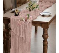 WAITER TREE Camino de Mesa de estopilla de Gasa, Largo, Bohemio, Camino de Mesa Largo y Bohemio, para bebé, Baxi, Ducha, Boda, cumpleaños, Fiesta de decoración Gris Rosa 90 x 300 cm