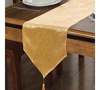 WAITER TREE Camino de Mesa de Lino, Monocolor, fácil de Limpiar, colección de Camino de Mesa Brillante, Color Dorado