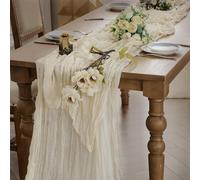 WAITER TREE Cheesecloth Camino de Mesa Boho Gasa Largo Rústico Sheer para el bebé Bridal Shower Boda Cumpleaños Fiesta Decoraciones Beige 90 x 300 cm（6 Piezas）