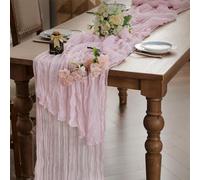 WAITER TREE Cheesecloth Camino de Mesa Boho Gasa Largo Rústico Sheer para el bebé Bridal Shower Boda Cumpleaños Fiesta Decoraciones Rosado 90 x 300 cm