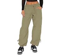 Waitfairy Pantalones cargo para mujer, cintura elástica con cordón, pantalones de paracaídas holgados para mujer, pantalones inferiores Y2K con múltiples bolsillos, 02 marrón, X-Large