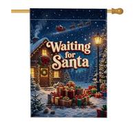 Waiting For Santa Christmas Scene - Bandera de casa de cabaña, 71 x 101 cm | Escena de invierno del país de las maravillas, bandera de patio, arquitectura acogedora de cabaña, cajas de regalo