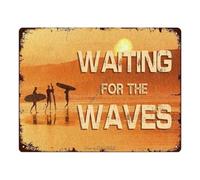 Waiting For The Waves Vintage Surf Sign Retro Metal Tin Sign for Wall Beach Cottage Surf Shack Zen Decor 8 X 12 inch