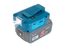 Waitley ADP05 Adaptador para Baterías Makita 14,4V-18V con Luz LED | Con 2 puertos USB PD/QC3.0 de hasta 22,5W, salida DC 12V 3A y luz LED con 3 modos. Para baterías Makita 14,4V-18V