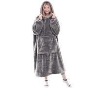 Waitu Manta con capucha para mujeres y hombres, muy cálida y acogedora, gigante, franela gruesa con mangas y bolsillo gigante, gris