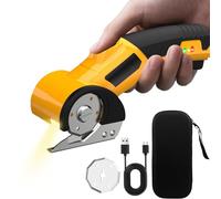 WAIZHIUA Tijeras eléctricas, cortador de cartón con batería, cortador de cartón eléctrico con 2 cuchillas de afilado, tijeras universales con batería para papel, cartón, alfombra, fieltro, plástico