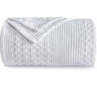 Wajade Manta de punto gofre 100 % algodón, tamaño doble, manta blanca para todas las estaciones, manta súper suave para cama, sofá, coche, 160 x 200 cm