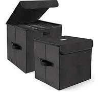 WAJJWI 12-Inch Vinyl Record Storage Box, Foldable & Stackable Set of 2, LP Organizer Case with Lid para Discos