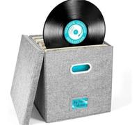 WAJJWI 13 Inch Large Vinyl Record Storage Box Foldable Cotton Linen Clothes Multi-Functional Home Clothing Underwear Toy Organizer para Discos(Gray)