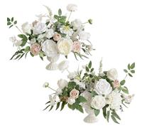 WAJJWI 2 unids/Set Flores Artificiales Ramo de Rosas Falsas Mesa Floral de Seda arreglo de Bolas de Flores Camino Plomo decoración del Banquete de Boda telón de Fondo para Decoración de Boda(White)