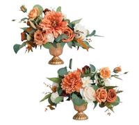 WAJJWI 2 unids/Set Flores Artificiales Ramo de Rosas Falsas Mesa Floral de Seda arreglo de Bolas de Flores Camino Plomo decoración del Banquete de Boda telón de Fondo para Decoración de Boda(Orange)