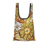 WAJJWI 5Pcs 70s Retro Vintage Flower Pattern Shopping Bag Portable Tote Bags Foldable Shoulder Shopper Groceries Handbag Para Compras