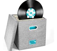 WAJJWI Cotton Linen Fabric Storage Box Foldable with Lid Home Vinyl Record Organizing para Discos(Gray)