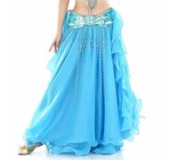 WAJJWI Falda de Danza del Vientre Faldas Gasa Falda con Doble Abertura en la Oreja Larga for Mujeres Adultas Ropa práctica Rendimiento para Yoga y Vacaciones(Light Blue)