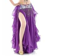 WAJJWI Falda de Danza del Vientre Faldas Gasa Falda con Doble Abertura en la Oreja Larga for Mujeres Adultas Ropa práctica Rendimiento para Yoga y Vacaciones(Purple)