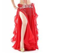 WAJJWI Falda de Danza del Vientre Faldas Gasa Falda con Doble Abertura en la Oreja Larga for Mujeres Adultas Ropa práctica Rendimiento para Yoga y Vacaciones(Red)