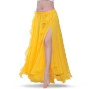 WAJJWI Falda de Danza del Vientre Gasa con Hojas rizadas, Falda Orejas Doble Hendidura, Baile Abertura Larga, española for práctica Rendimiento for Mujeres Adultas para Yoga y Vacaciones(Yellow)