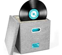 WAJJWI Foldable Vinyl Record Storage Box Portables Multi-Functional Organizer with Lid for 12 In Albums Records Crate LP Album para Discos(Gray)