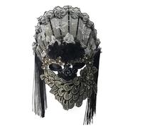 WAJJWI Máscara de disfraz de abanico con borlas negras misteriosas de Venecia, máscara de fiesta for mujer Para Fiestas De MáScaras