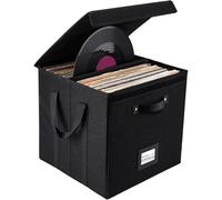 WAJJWI Vinyl Record Storage Box for LP Albums 13 Inch Linen Fabric Case with Sturdy Cardboard Base and Modular Design para Discos