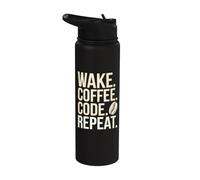 Wake Coffee Code repite la divertida codificación de un programador de computadoras Stainless Steel Insulated Water Bottle