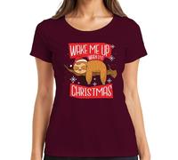 Wake Me Up When It's Christmas Faultier - Camiseta de Navidad para mujer, granate, M