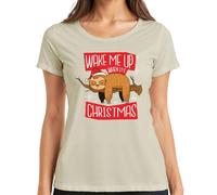 Wake Me Up When It's Christmas Faultier - Camiseta de Navidad para mujer, naturaleza, M
